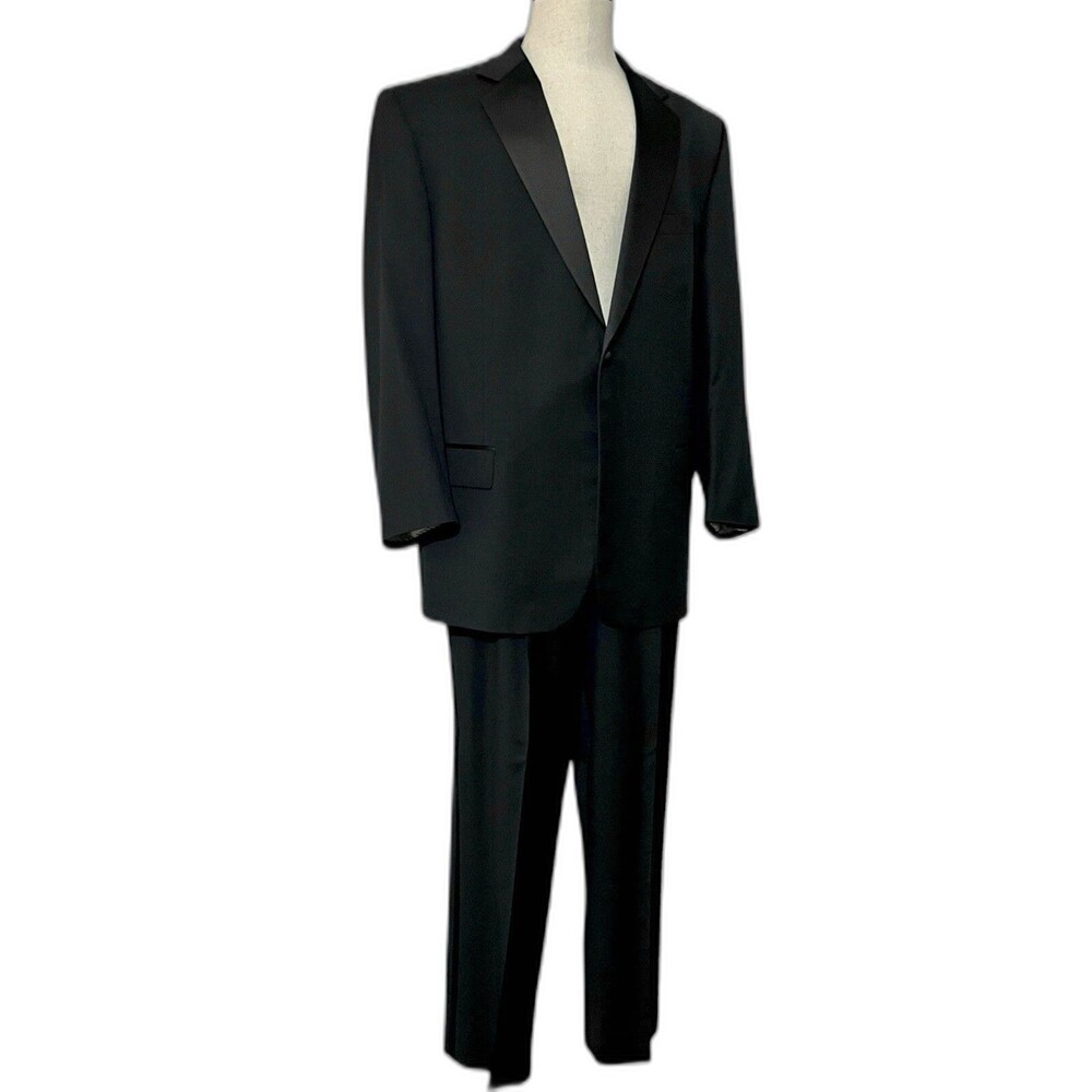 Tallia Uomo Black Wool Tuxedo Jacket & Pants Men’s Formal Wear XL Sz 46